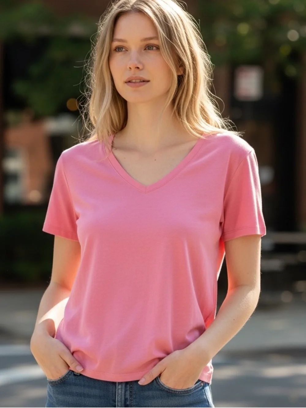 ATM V-Neck Women's Top in Coral Pink